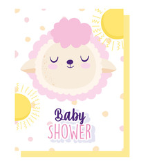 baby shower, cute sheep face sun dots decoration animal cartoon, theme invitation card