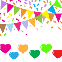 Colorful Party Flags And Confetti On White Background. vector illustration