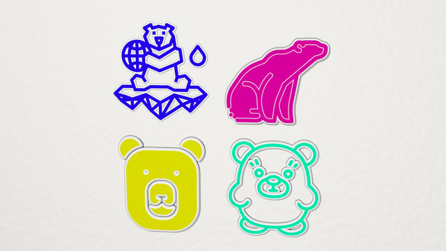 POLAR BEAR colorful set of icons. 3D illustration