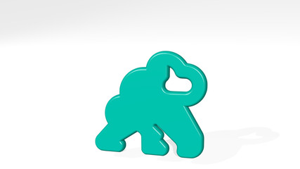 video game mario 3D icon casting shadow. 3D illustration. background and camera