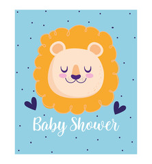 baby shower, cute lion animal hearts cartoon, theme invitation card dotted background