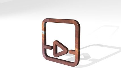 video player interface 3D icon standing on the floor. 3D illustration. background and camera