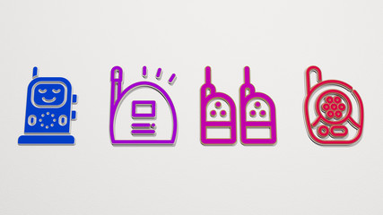 BABY MONITOR 4 icons set. 3D illustration