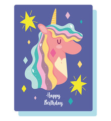 happy birthday unicorn cartoon invitation card stars rainbow decoration