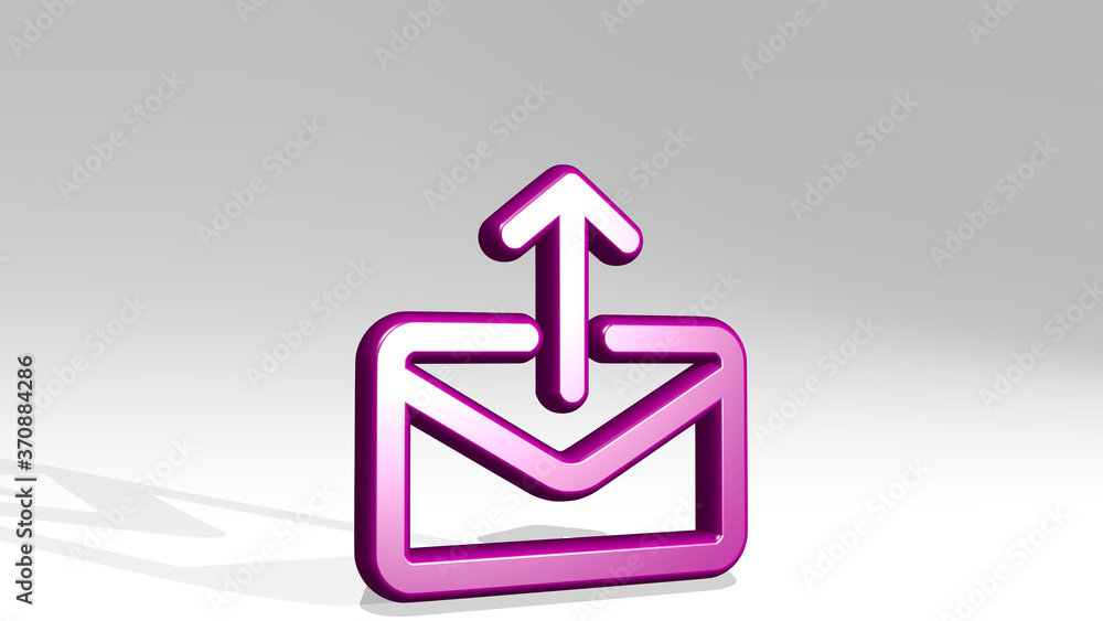 Poster email action upload 3d icon casting shadow. 3d illustration. business and communication