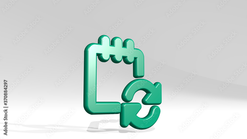 Poster notes sync 3d icon casting shadow. 3d illustration. background and business