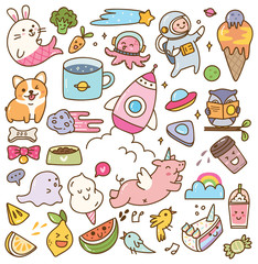 Set of kawaii doodles design element