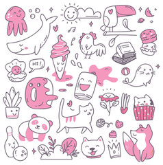 Set of kawaii doodles design element
