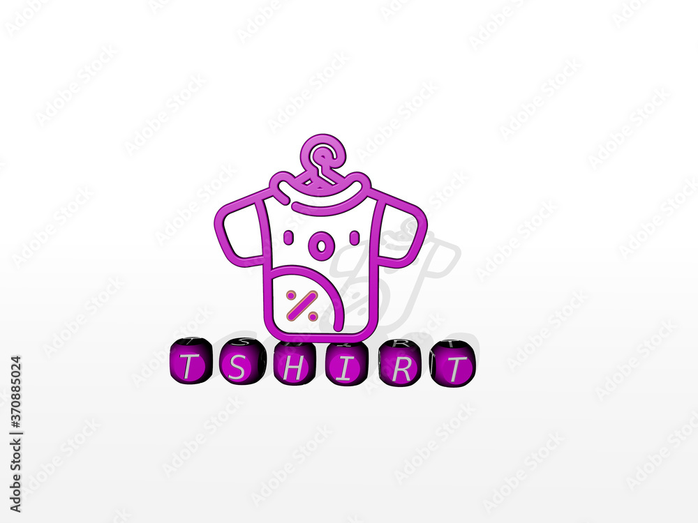 Poster tshirt cubic letters with 3d icon on the top. 3d illustration. design and background
