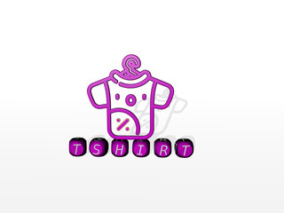 TSHIRT cubic letters with 3D icon on the top. 3D illustration. design and background