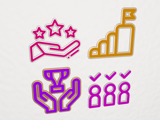 success 4 icons set. 3D illustration. business and concept