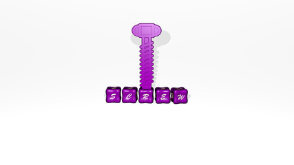 screw 3D icon object on text of cubic letters. 3D illustration