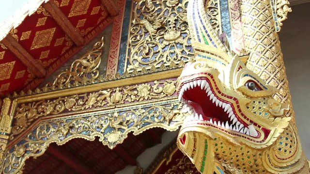 Dragon statue at the entrance of Wat Chiang Man temple, the oldest temple in Chiang Mai, Thailand