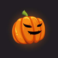 Halloween Pumpkin with smile face on dark background. Vector Illustration.