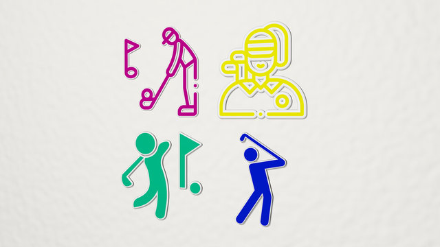 GOLF PLAYER colorful set of icons. 3D illustration