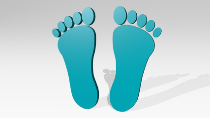 Fototapeta na wymiar man footprint 3D drawing icon on white floor. 3D illustration. background and animal