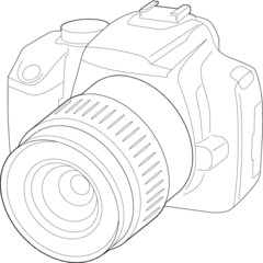 A vector line art illustration of a camera