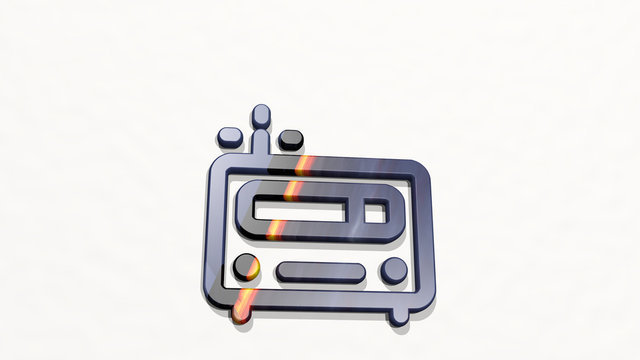 radio retro 3D icon on the wall. 3D illustration. background and audio