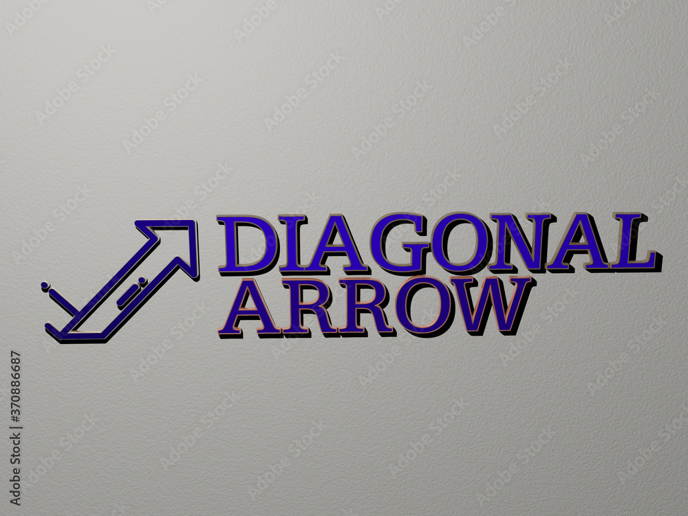 Poster diagonal arrow icon and text on the wall. 3D illustration. background and abstract