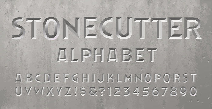 A Beveled or Chiseled Font with the Appearance of an Inscription or Epitaph on a Gravestone, Tomb, or Mausoleum. Stonecutter Alphabet Perfect for Spelling Dates or a Message on a Headstone.