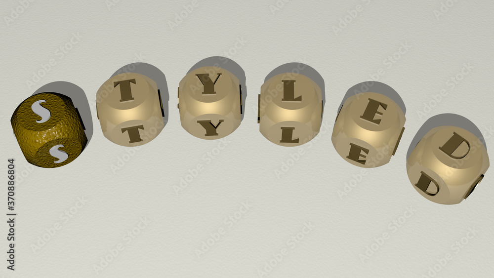 Poster styled curved text of cubic dice letters. 3d illustration. background and retro