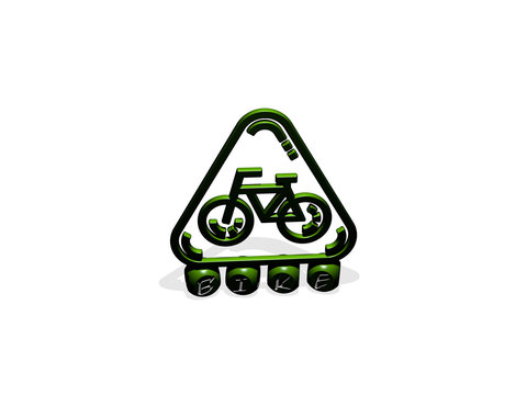 bike 3D icon over cubic letters. 3D illustration. bicycle and background