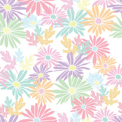 Fototapeta na wymiar Abstract flowers hand drawn chamomile blossom sketch drawing seamless pattern design