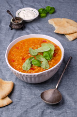 Thick soup with lentils and vegetables