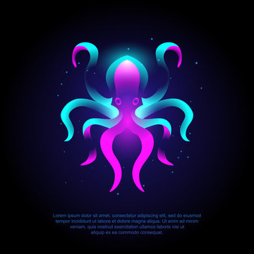 Animal octopus modern logo vector with neon vibrant colors, abstract.