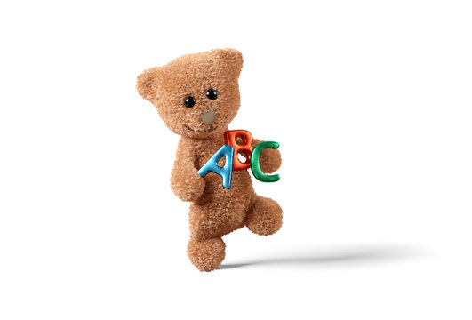 concept of school. cute teddy bear ABC 3d-illustration