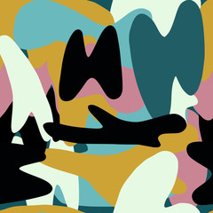 Contemporary seamless patter with scribble figures. Abstract bright colorful shapes. Stylized print.