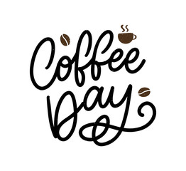 International Coffee Day lettering with coffee beans. Vector illustration