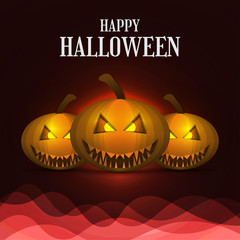 Halloween greeting poster with smiling pumpkins on dark background. suitable for greeting and invitation card or poster
