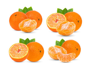 Mandarin, tangerine citrus fruit with leaf on white background