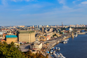 View of the Dnieper river and Kiev cityscape, Ukraine