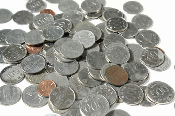 won Korean coins isolated on white background
