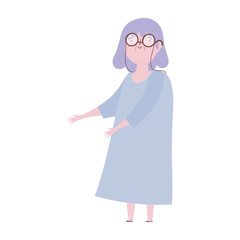 elderly woman grandma with glasses cartoon character isoated icon design