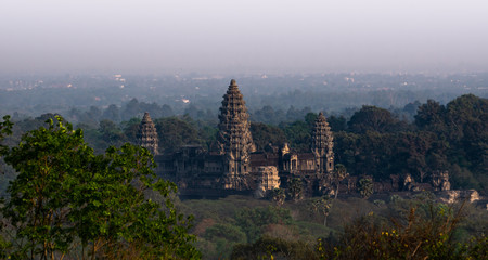 Siem Reap, Cambodia. March, 14, 2020: Panoramic view of Angkor Wat. It is the largest temple located in Siem Reap.