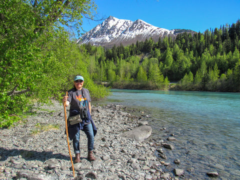 Female Hiker by Kenai River, Alaska.