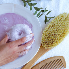 spa composition soap with salt bombs on a pink background, the concept of relaxation and body care