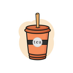 Thai iced Tea with Whipped Cream, Logo Vector. Bubble milk tea, Thai tea flavor. illustration.
