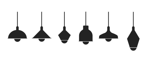 Vector set of pendant lamps. Modern chandeliers with a wound in shape and style. The power of the lamps. Blanks for flat illustrations.