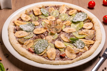 Sweet pizza children. Close-up. On the plate