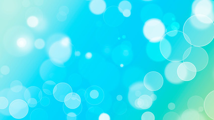 White lights bokeh, defocus glitter blur on blue background. illustration.