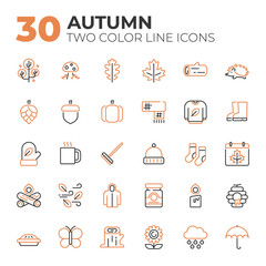 Two color line autumn icons