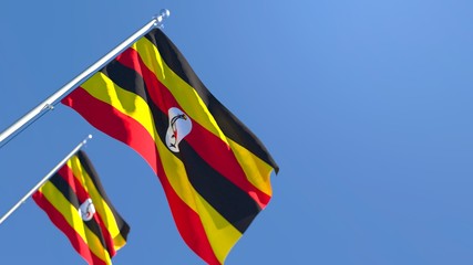 3D rendering of the national flag of Uganda waving in the wind