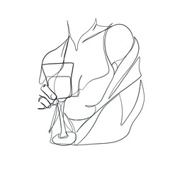 Woman portrait drawn by one continuous black line. Hand drawn girl