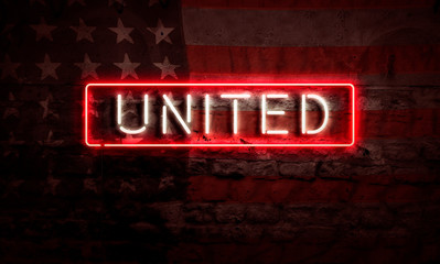 Obraz premium Neon United America Patriotic Sign Flag USA Concept Art On Brick Wall