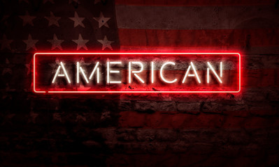 Fototapeta premium Neon American Patriotic Sign USA Concept Art On Brick Wall