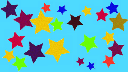 Rainbow colorful stars with blue  background.  Abstract illustration background.